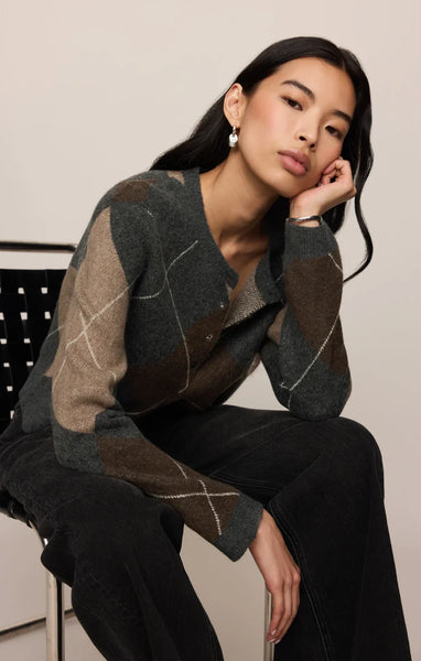 Z SUPPLY MEDINA ARGYLE CARDIGAN CHARCOAL HEATHER