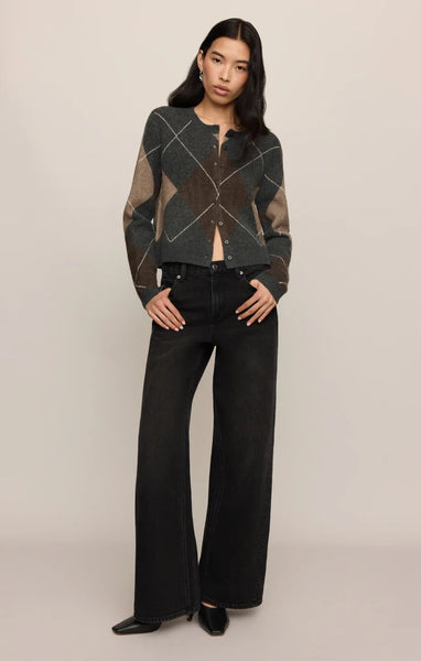 Z SUPPLY MEDINA ARGYLE CARDIGAN CHARCOAL HEATHER