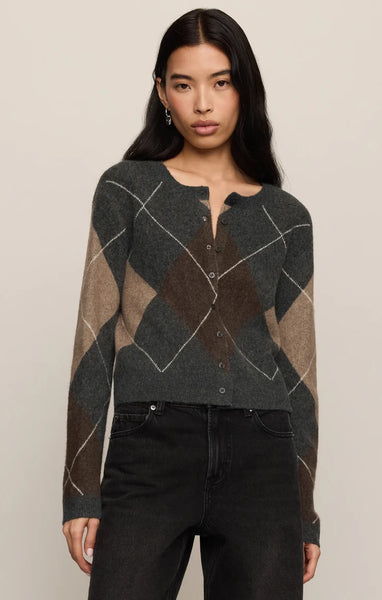 Z SUPPLY MEDINA ARGYLE CARDIGAN CHARCOAL HEATHER