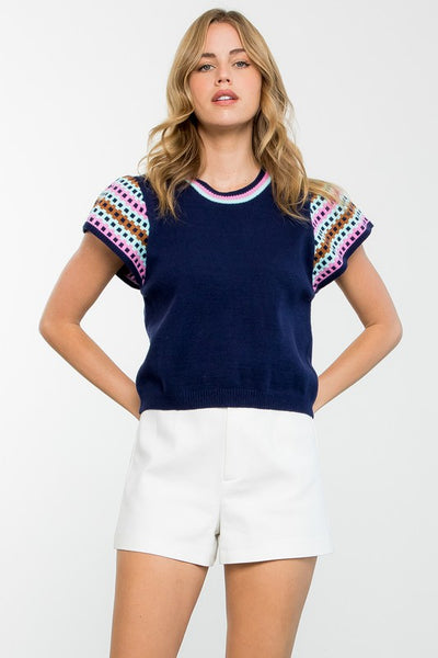 THML NAVY KNIT WITH CONTRAST SLEEVES