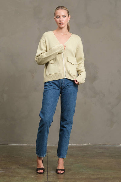 NAVY UTILITY POCKET KNIT ZIP CARDIGAN JACKET