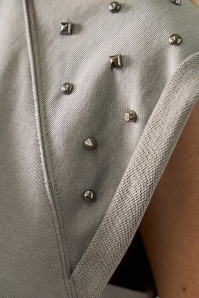 GREY SLEEVELESS TOP WITH METAL STUD DETAIL