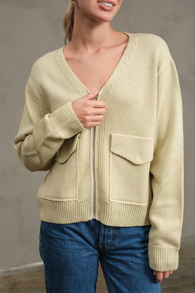 NAVY UTILITY POCKET KNIT ZIP CARDIGAN JACKET
