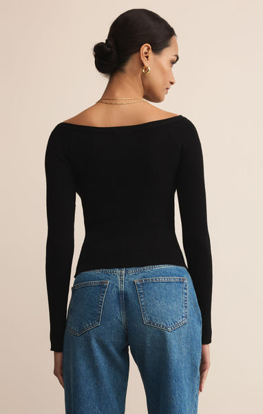 Z SUPPLY JOVY CROPPED OFF SHOULDER SWEATER BLACK