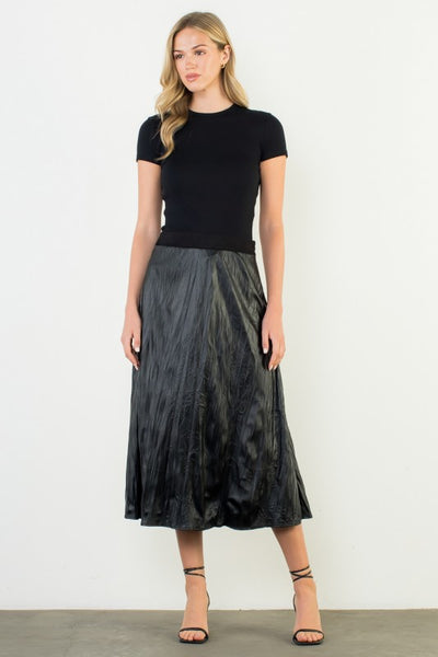 THML BLACK FAUX LEATHER PLEATED CRINKLE SKIRT