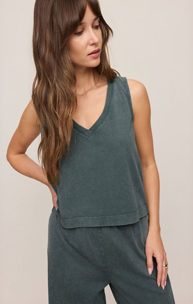 Z SUPPLY SLOANE V-NECK TOP EMERALD COVE