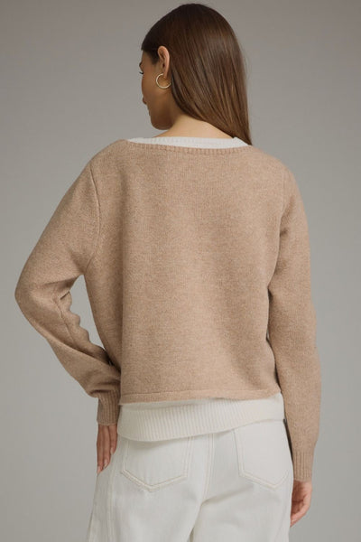 CAMEL V NECK SWEATER WITH CONTRAST DETAIL