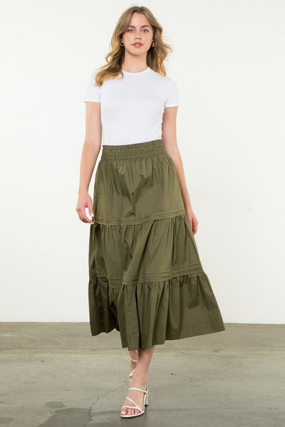 THML OLIVE TIERED SKIRT