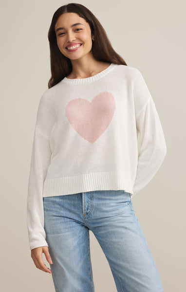 Z SUPPLY SIENNA WHITE HEART SWEATER