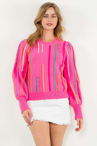 THML PINK PATTERN KNIT SWEATER