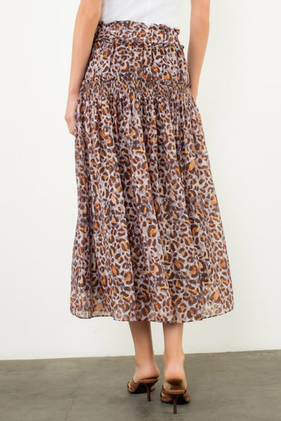 THML SMOCKED WAIST LEOPARD MAXI SKIRT