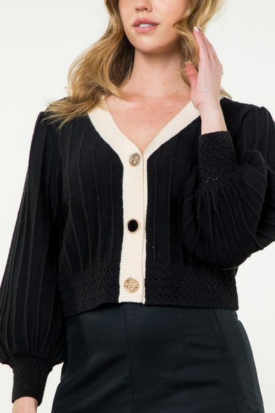 THML BLACK CROCHET DETAIL CARDIGAN