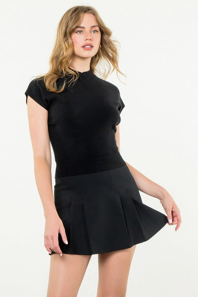 THML BLACK KNIT TOP SHORT SLEEVES