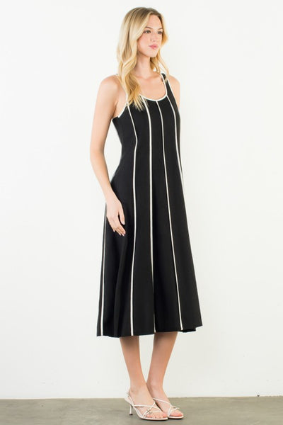 THML LEXI BLACK SLEEVELESS CONTRAST PIPING DRESS