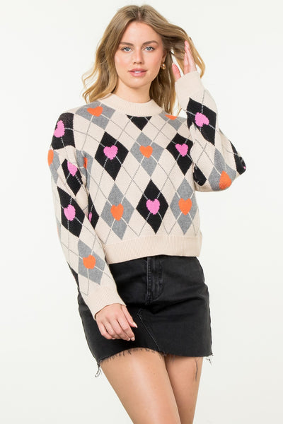 THML ARGYLE HEART PATTERN SWEATER