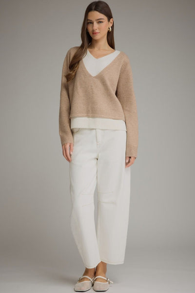 CAMEL V NECK SWEATER WITH CONTRAST DETAIL