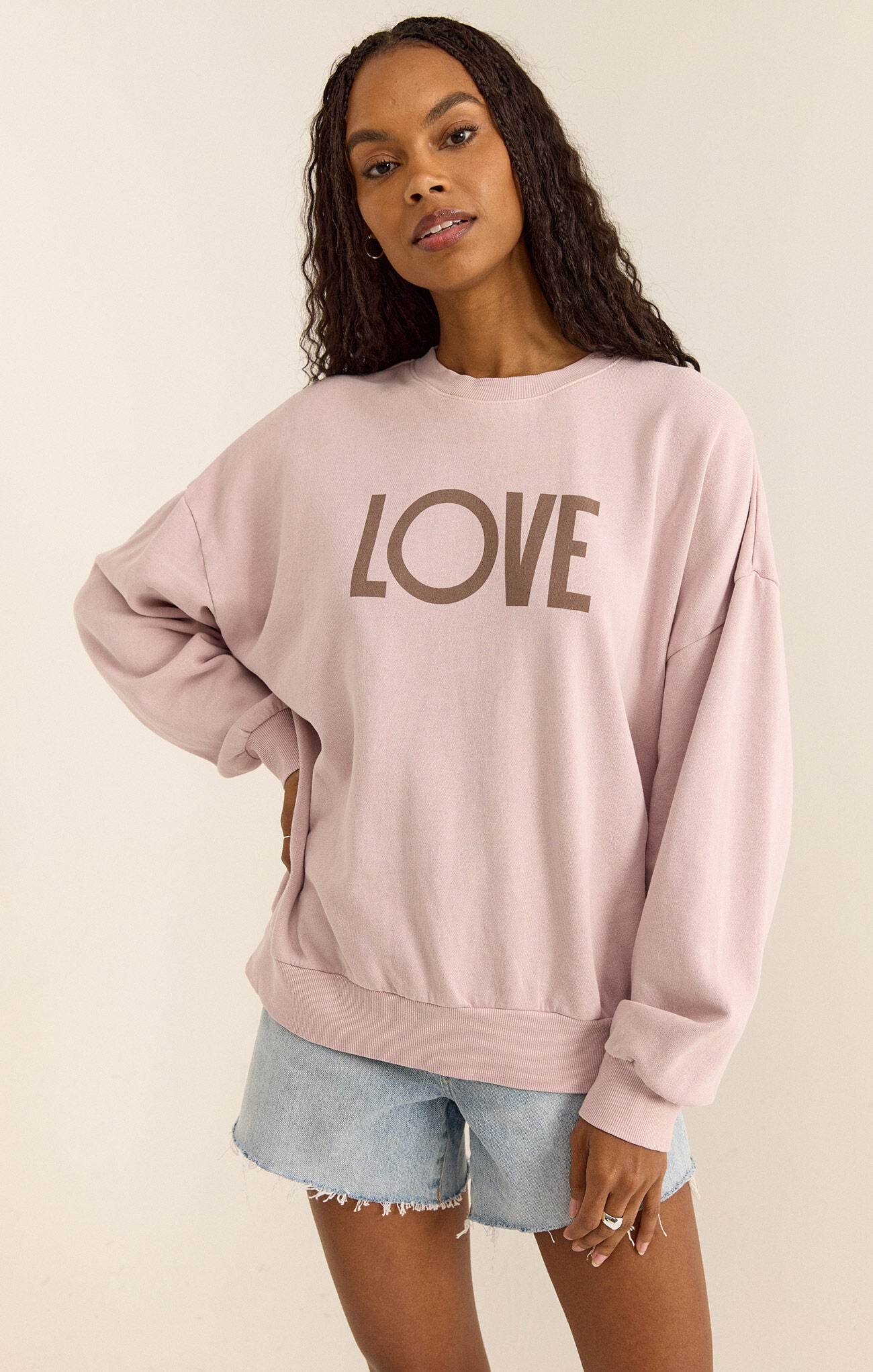 Z SUPPLY LOVE SUNDAY SWEATSHIRT LILAC GREY