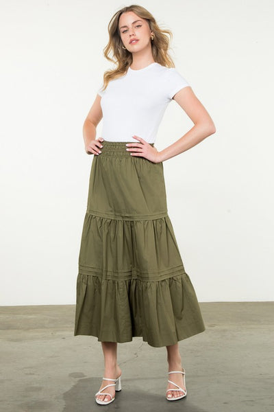 THML OLIVE TIERED SKIRT