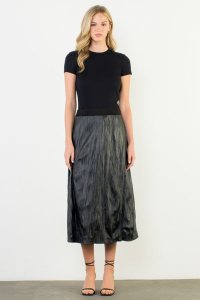 THML BLACK FAUX LEATHER PLEATED CRINKLE SKIRT
