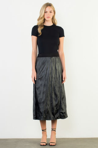 THML BLACK FAUX LEATHER PLEATED CRINKLE SKIRT