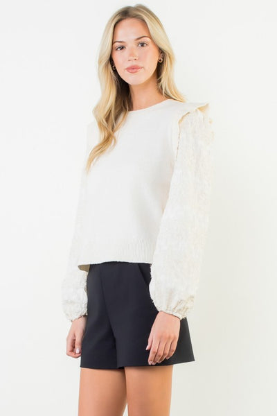 THML CREAM TEXTURED KNITTED SWEATER CONTRAST SLEEVES