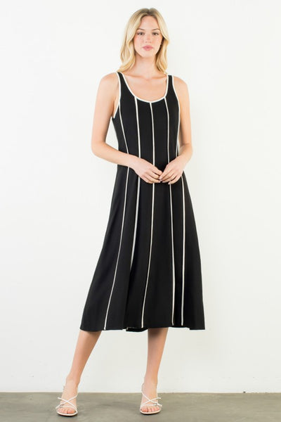 THML LEXI BLACK SLEEVELESS CONTRAST PIPING DRESS