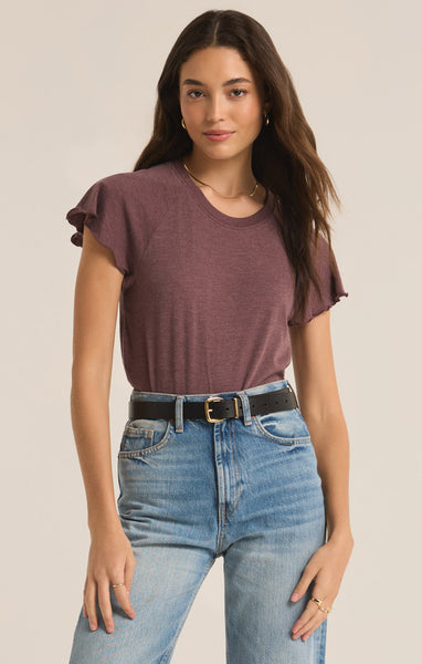 Z SUPPLY ABBY FLUTTER SLEEVE TEE COCOA BERRY