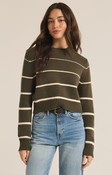 Z SUPPLY MILAN STRIPED SWEATER IN GRAPE LEAF