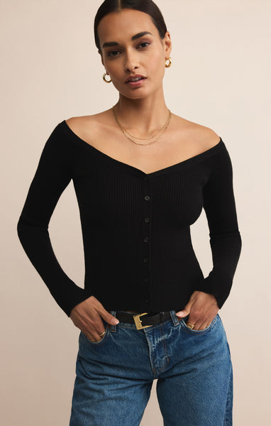 Z SUPPLY JOVY CROPPED OFF SHOULDER SWEATER BLACK