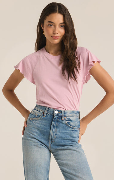 Z SUPPLY ABBY FLUTTER SLEEVE TEE SUNSET MAUVE