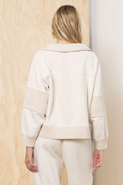 VINTAGE HAVANA BONE FLEECE QUARTER ZIP RIB DETAIL