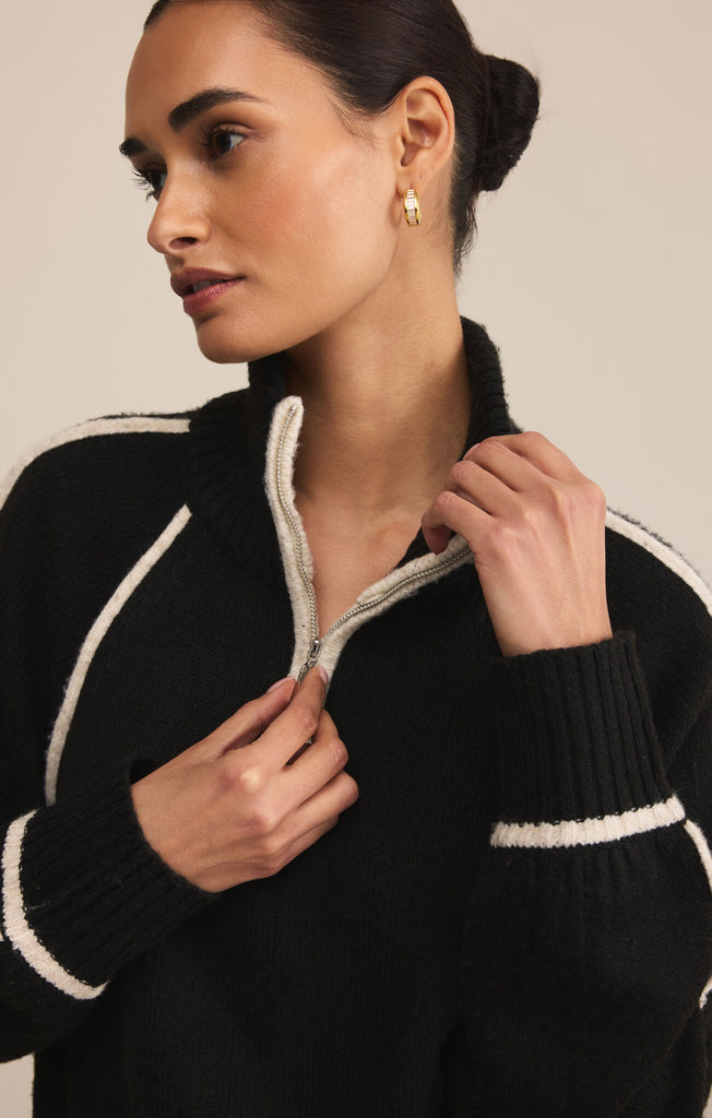 L'Appartement Half Sleeve Sweat ブラック Cozy Half Zip - Black | James Perse Los Angeles