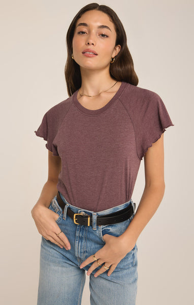 Z SUPPLY ABBY FLUTTER SLEEVE TEE COCOA BERRY