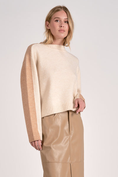 ELAN TAN NATURAL COLOR BLOCK SWEATER