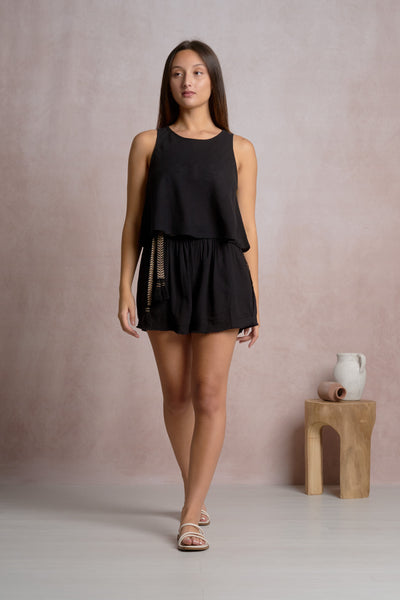 ELAN BLACK SLEEVELESS LINEN TOP & SHORTS