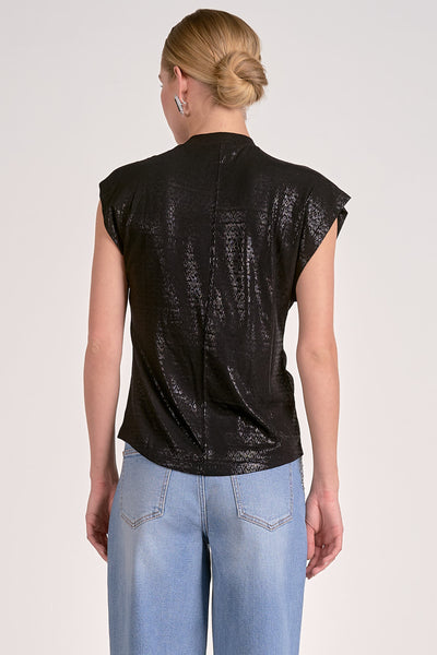 ELAN BLACK SHORT SLEEVE TWIST SHOULDER TOP