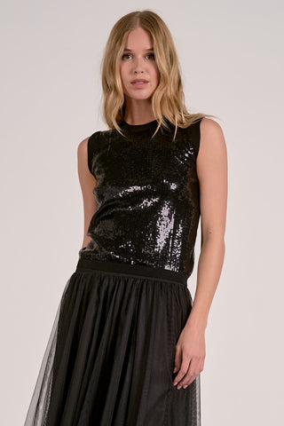 ELAN BLACK SEQUIN SLEEVELESS TOP