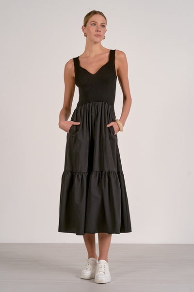 ELAN BLACK TANK DRESS RIBBED TOP RHODE