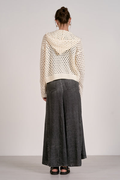 ELAN AVA OFF WHITE OPEN KNIT ZIP HOODED CARDIGAN