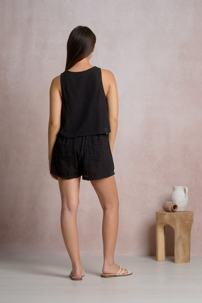 ELAN BLACK SLEEVELESS LINEN TOP & SHORTS