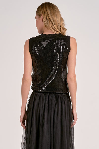 ELAN BLACK SEQUIN SLEEVELESS TOP