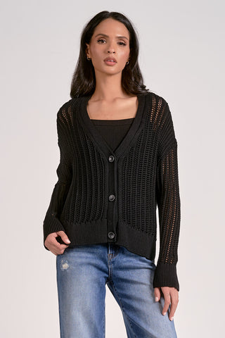 ELAN BLACK OPEN KNIT CARDIGAN
