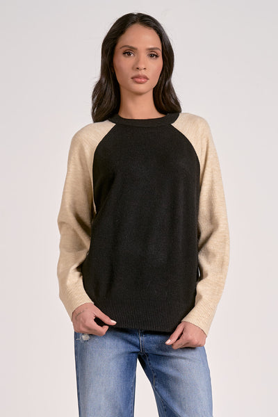 ELAN BLACK NATURAL CONTRAST COLOR BLOCK SWEATER