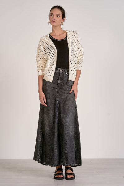 ELAN AVA OFF WHITE OPEN KNIT ZIP HOODED CARDIGAN