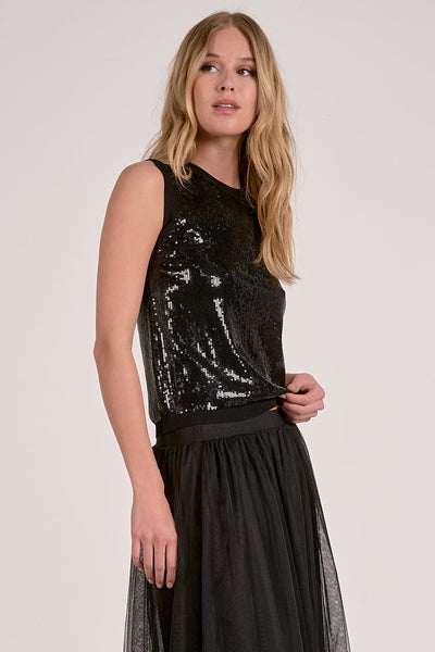 ELAN BLACK SEQUIN SLEEVELESS TOP