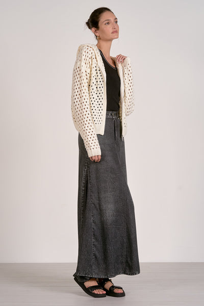 ELAN AVA OFF WHITE OPEN KNIT ZIP HOODED CARDIGAN