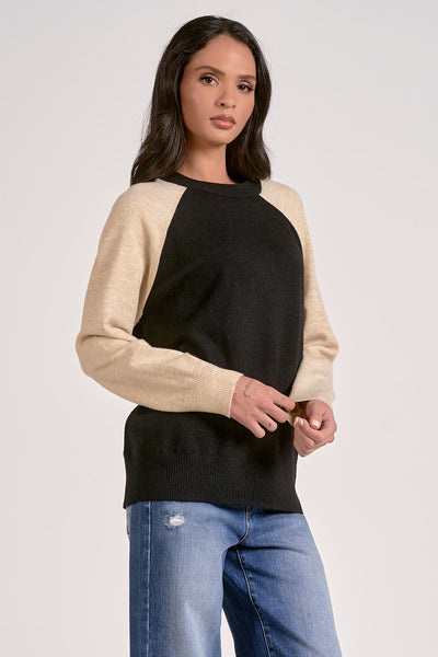 ELAN BLACK NATURAL CONTRAST COLOR BLOCK SWEATER