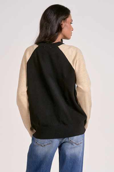 ELAN BLACK NATURAL CONTRAST COLOR BLOCK SWEATER