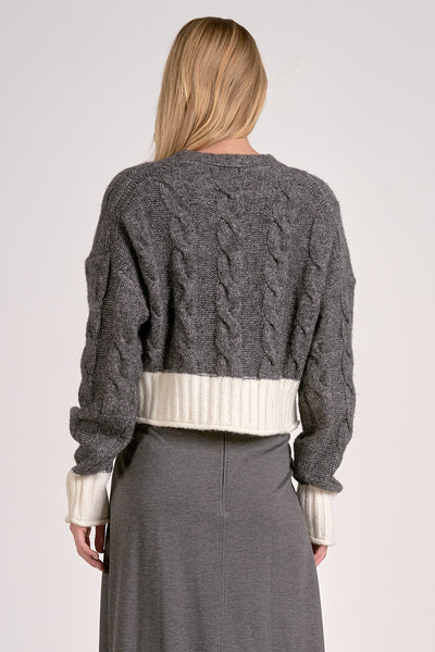 ELAN GREY WHITE TWO TONED CARDIGAN