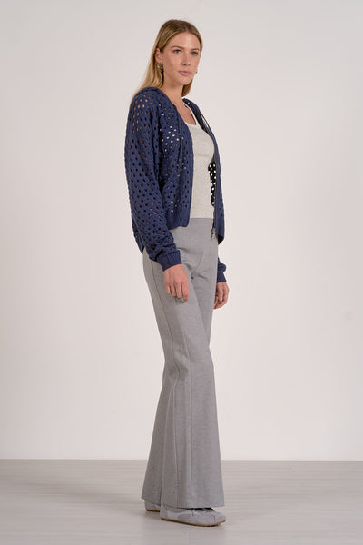 ELAN AVA BLUE OPEN KNIT ZIP HOODED CARDIGAN